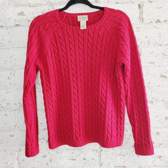 LL BEAN Sweaters - VTG LL Bean Womens Red Cable Knit Sweater Cotton Fisherman Pullover Holiday SZ M